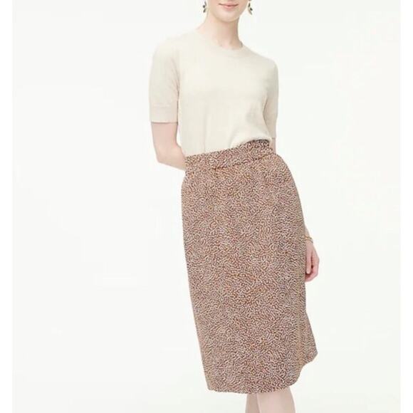 J. Crew Spotted Animal Print Midi Skirt Women’s Large Brown Cream Western Career - Picture 2 of 10